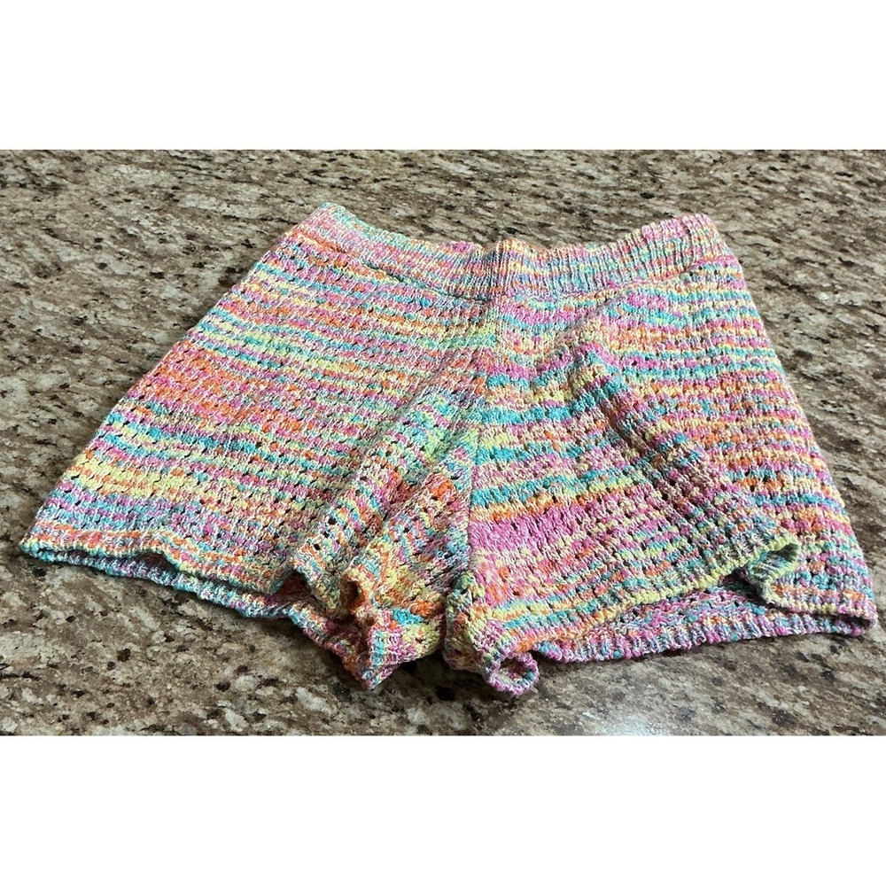 Something Navy Rainbow Crochet Knit Shorts M NWT Made Italy Lined Space Dye